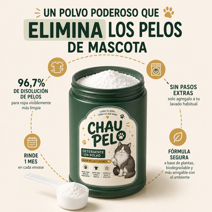 CHAU PELO® – Detergente en Polvo Quitapelos y Olores para Ropa de Mascotas